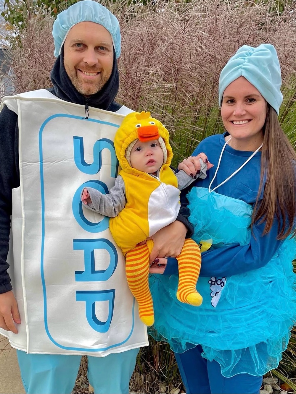 Family Costumes: soap, loofa, and rubber duck.